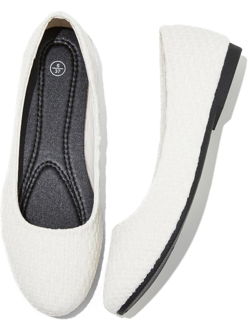 Women's White Textured PU Leather Non Slip Low Heel Slip on Loafer Flat Shoes